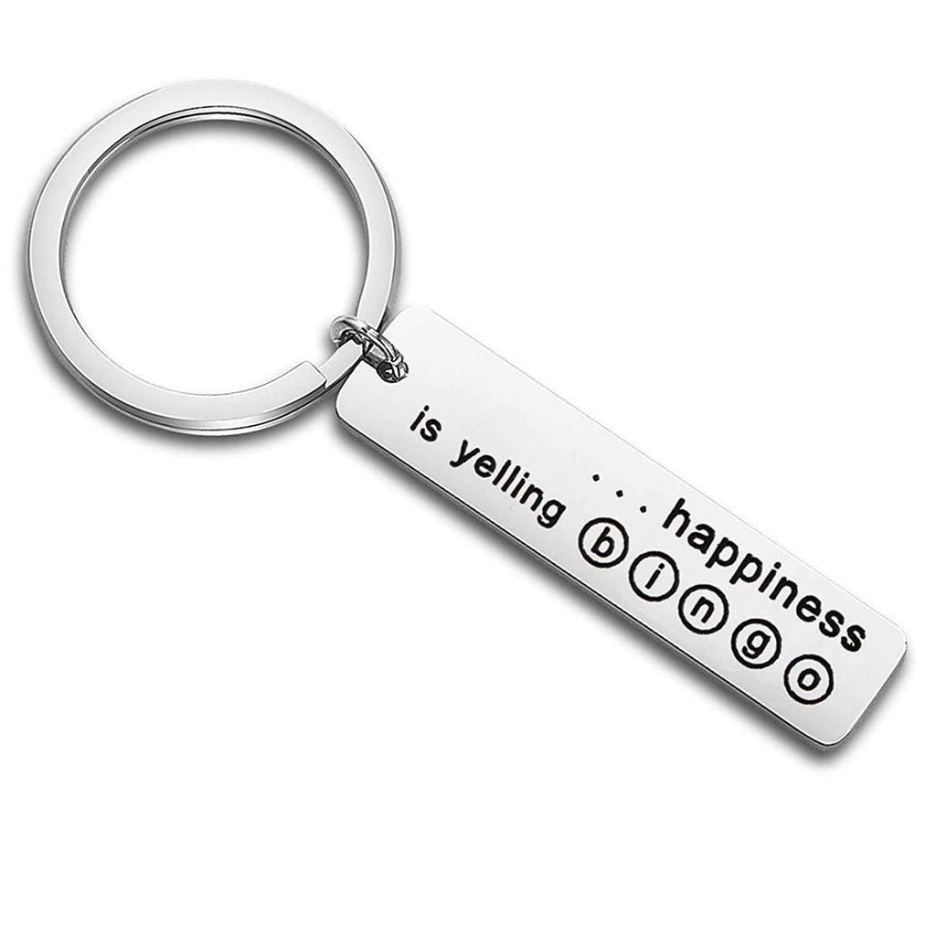 [Australia] - FEELMEM Bingo Key Chain Happiness is Yelling Bingo Stainless Steel Keychain Winning Game Humor Happiness Funny Bingo Gift for Family Best Friend silver 