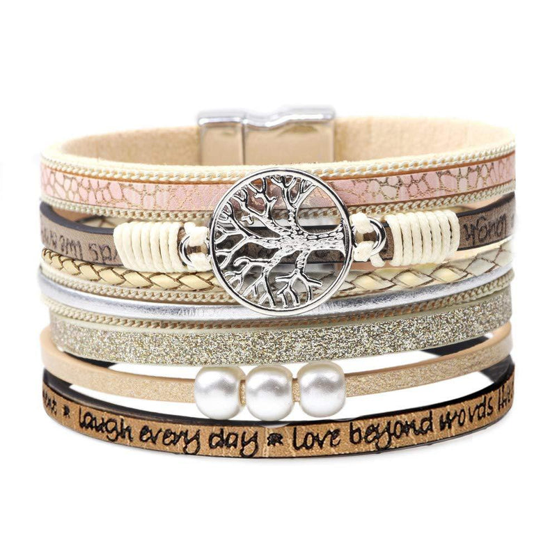 [Australia] - Inspirational Tree of Life Leather Bracelets for Women,Easter Birthday Jewelry Gifts for Teen Girls Beige 