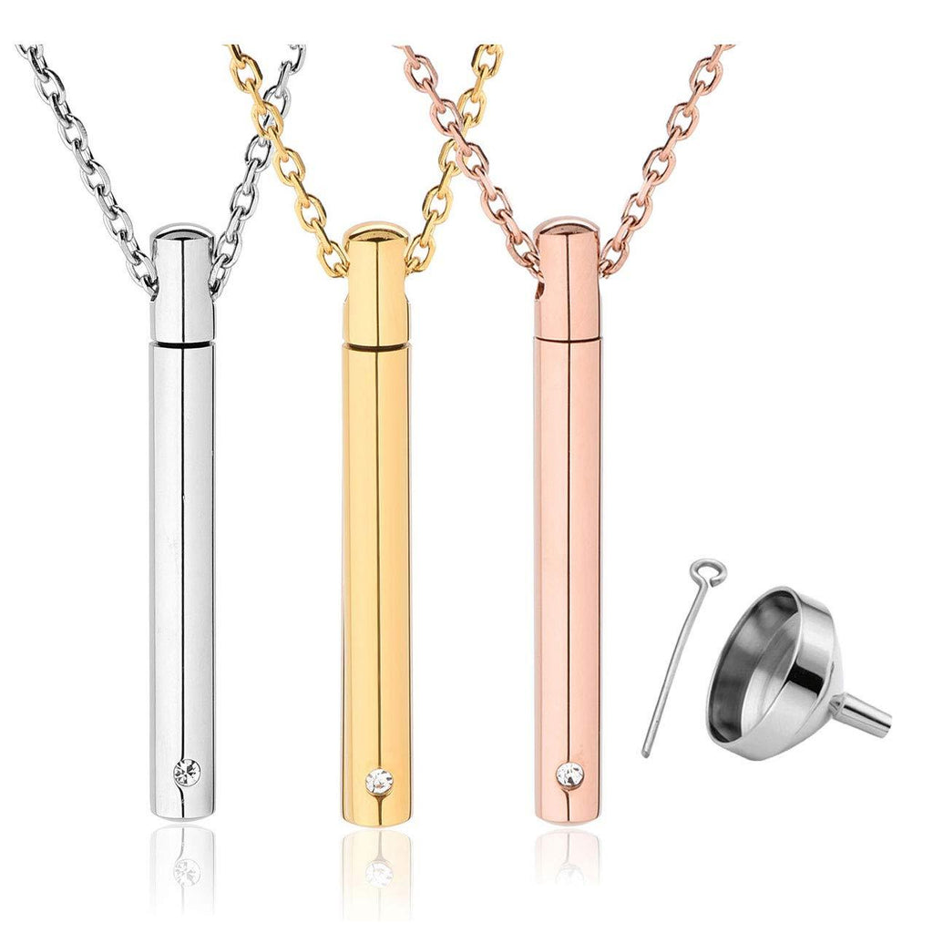 [Australia] - PiercingJ Personalized Engraving Stainless Steel Bar Urn Pendant Necklaces CZ Crystal Cremation Necklace Memorial Ashes Keepsakes Jewelry for Women Men Mixed 3 colors (Non Engraving) 