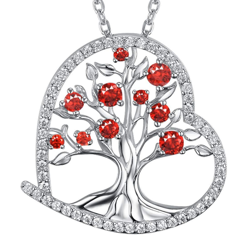 [Australia] - August Birthstone Necklace for Women Tree of Life Jewelry Birthday Gifts for Wife Mom Sterling Silver Peridot Ruby Necklace Love Heart Tree of Life Ruby Necklace 