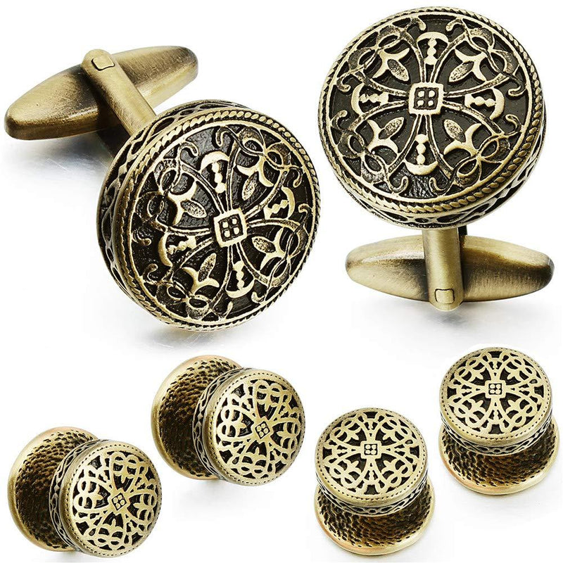 [Australia] - HAWSON Cufflink for Men with Tuxedo Shirt Studs, Cufflink and Tuxedo Shirt Studs for Men, Silver and Gold Tone Cuff Links for Men Anti-Brass ( 1 pairs cufflinks + 4 pcs studs) 