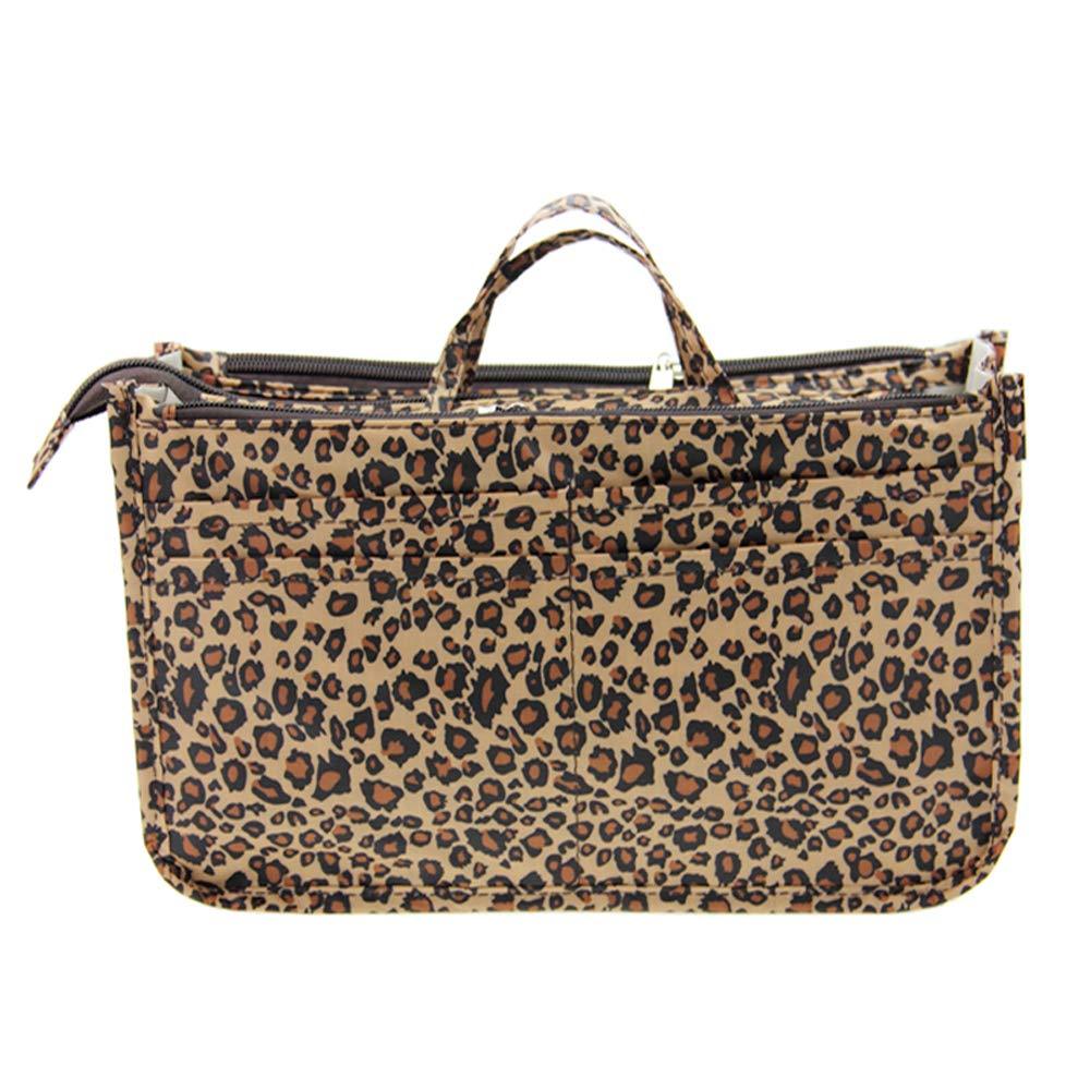 [Australia] - Cosmetic Bag for Women Portable Travel Makeup Bag with a Cute Printing 14 Pockets and Handles (Leopard print) Leopard print 
