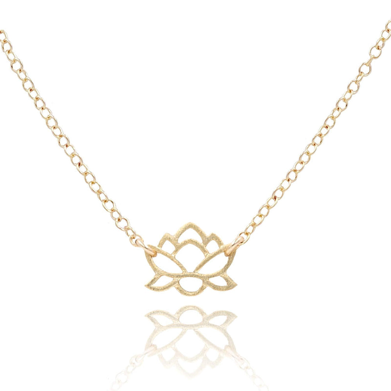 [Australia] - MaeMae Vermeil Gold Lotus Pendant Necklace, Rebirth Lotus Necklace, 14k Gold Filled Dainty Cable Chain, 16"+2" Extender 