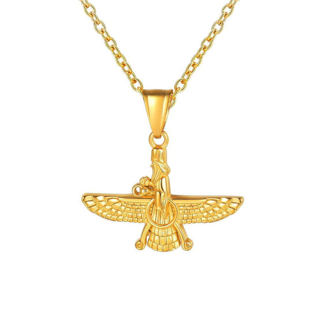 [Australia] - U7 Farvahar Pendant Chain Stainless/Black Gun/18K Gold Plated Symbol Iran Persian Gift Necklace, Customizable Small Farvahar Gold Tone 