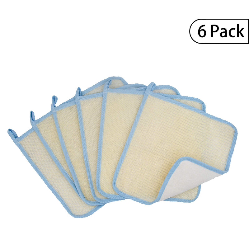 [Australia] - Bleu Bath (6 Pack) Dual-Sided Exfoliating Skin Towel Natural Terry Body Cloth Scrubber Premium Sturdy Loofah Towel Soft and Buffing Wash Cloth White for Either Oil or Dry Skin 