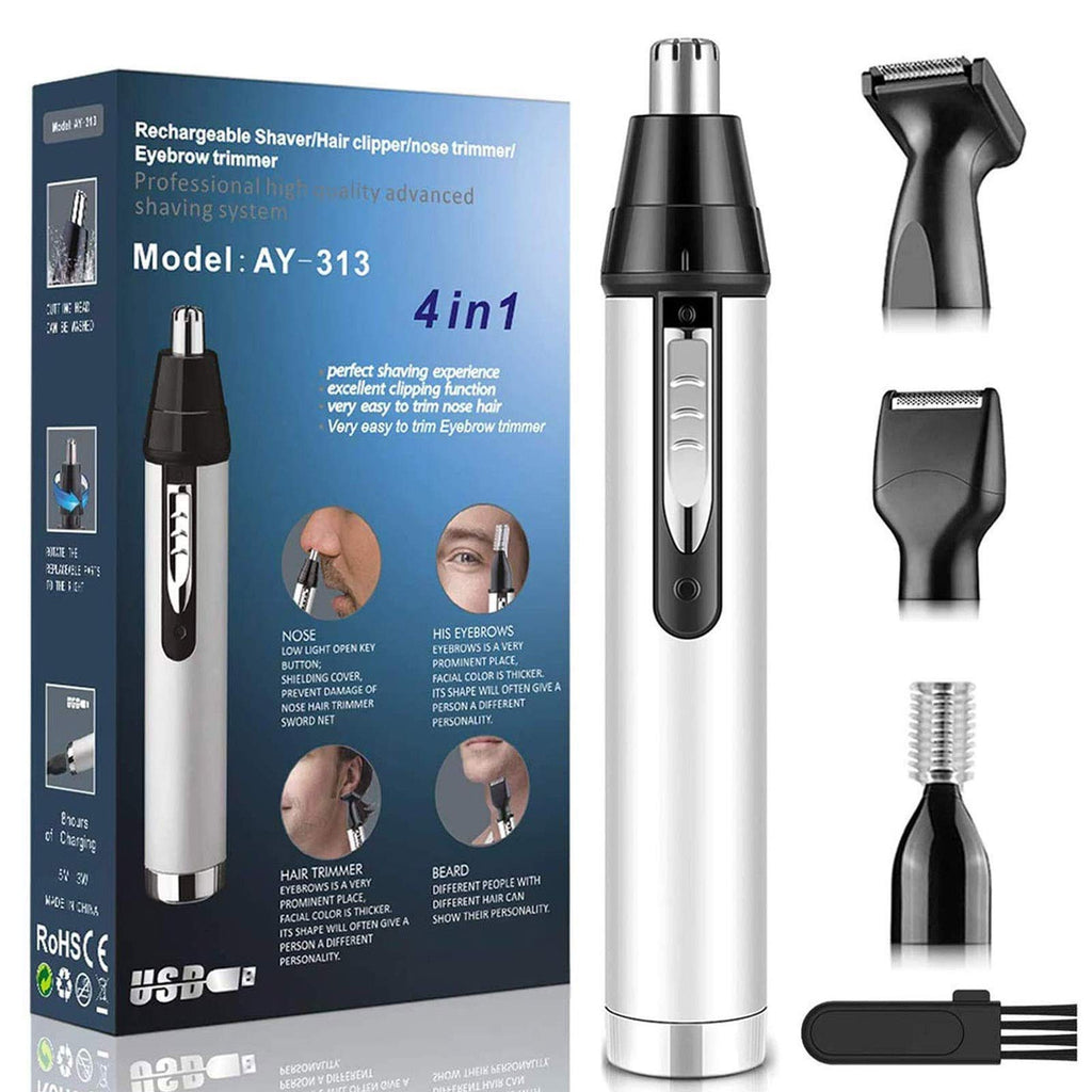 [Australia] - Ear and Nose Hair Trimmer for Men,Professional USB Rechargeable Nostril Nasal Hair Vacuum Cleaning System,4 in 1 Lightweight Waterproof Hair and Beard Clippers for Women (White) 