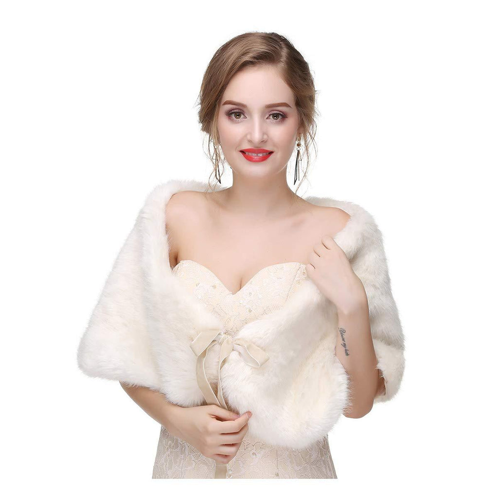 [Australia] - CanB Women's 1920s Faux Fur Shawl Bridal Wedding Fur Wraps and Bolero Shrug Faux Mink Stole for Women and Girls Ivory 