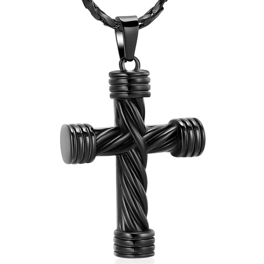 [Australia] - Imrsanl Cremation Jewelry for Ashes Cross Memorial Urn Necklace Pendant Keepsake Religious Cross Ashes Jewelry Black 