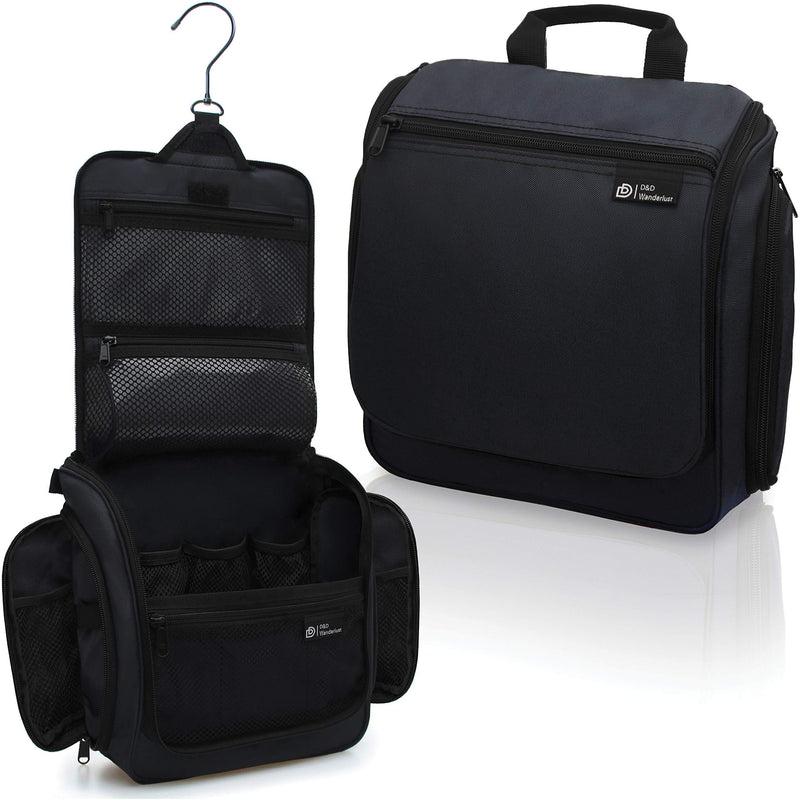 [Australia] - Hanging Travel Toiletry Bag for Men and Women – Large Cosmetics, Makeup and Toiletries Organizer Kit with 19 Compartments, YKK Zippers, XXL Metal Swivel Hook, Water-Resistant Nylon Black 