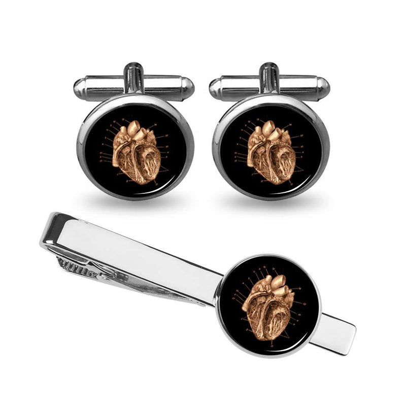 [Australia] - ZUNON Anatomical Heart Cufflinks Vintage Anatomy Cuff Link Set Great Gift for Cardiologist Graduation Gifts Accessories for Man Tie Clips Silver Heart Cufflinks Set 