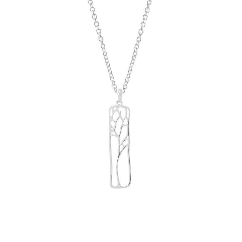 [Australia] - Boma Jewelry Sterling Silver Rectangle Tree Silhouette Pendant Necklace, 20 Inches 