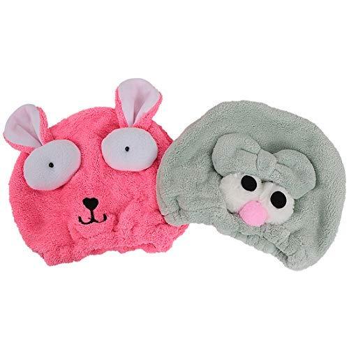 [Australia] - kilofly 2pc Soft Absorbent Dry Hair Cap Kids Quick Drying Towel Head Wrap Set set2 C 