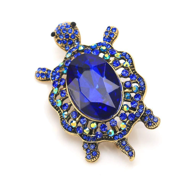 [Australia] - GYAYU Women's Crystal Big Turtle Pin Brooch Girl Animal Decorative Jewelry Dark blue 