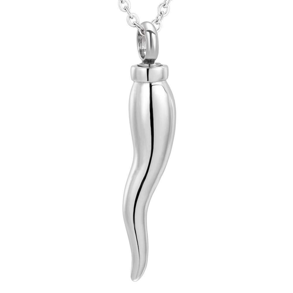 [Australia] - Italian Horn Cremation Jewelry for Ashes Stainless Steel Cremation Urn Pendant Necklace Memorial Ashes Keepsake Jewelry Silver 