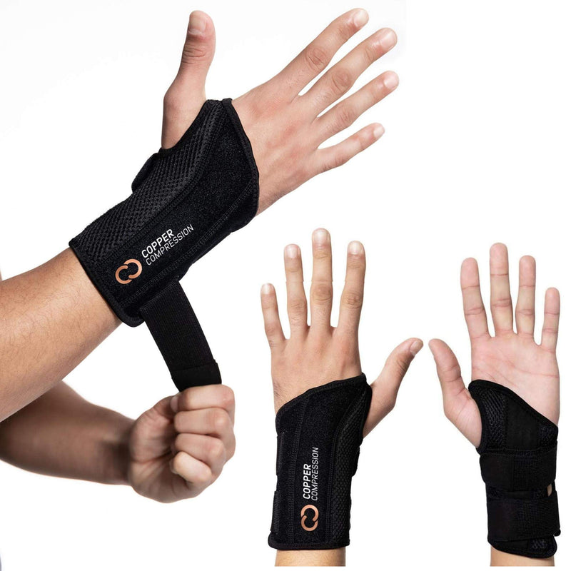 [Australia] - Copper Compression Recovery Wrist Brace - Copper Infused Adjustable Support Splint for Pain, Carpal Tunnel, Arthritis, Tendonitis, RSI, Sprain. Night Day Splint for Men Women - Fits Right Hand L-XL Right Hand Large/X-Large (Pack of 1) 