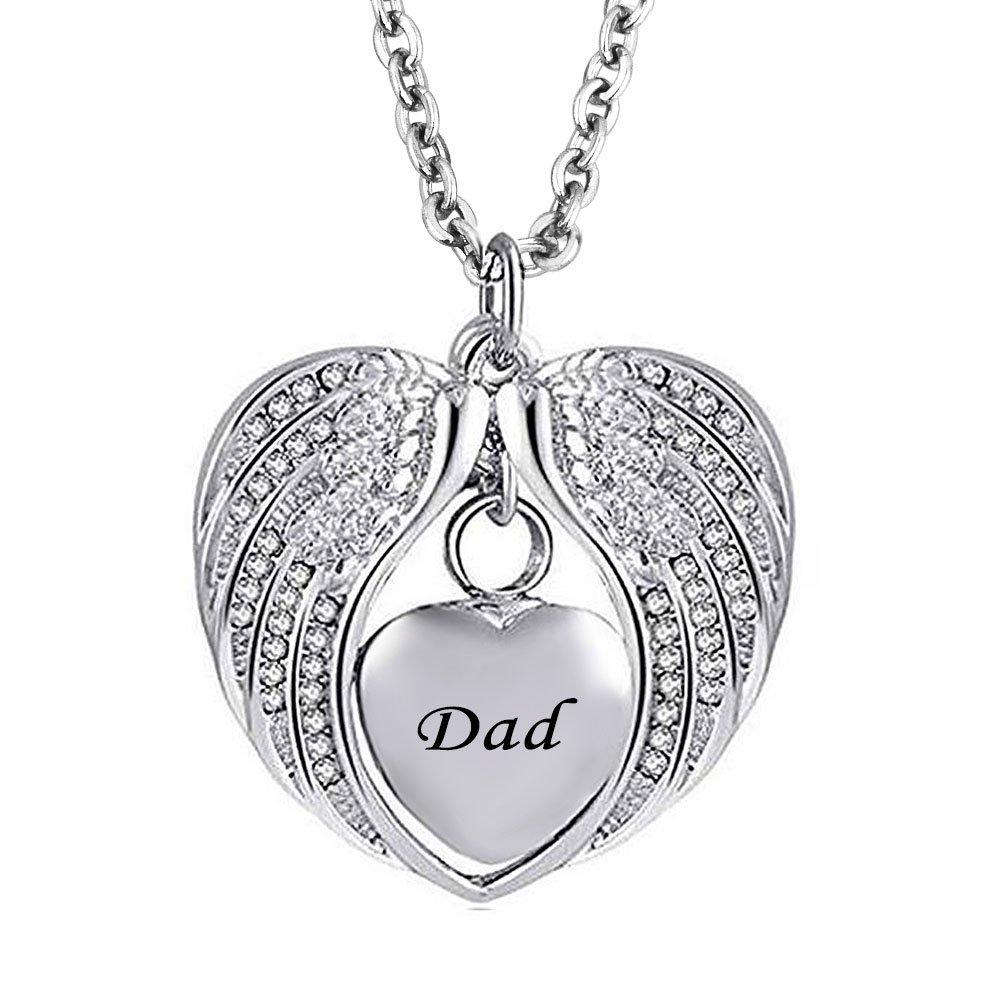 [Australia] - LoEnMe Jewelry Urn Necklace for Ash Cremation Pendant Love Heart Angel Wing Grandma Mom Dad Memorial Keepsake Dad with Angel Wing 