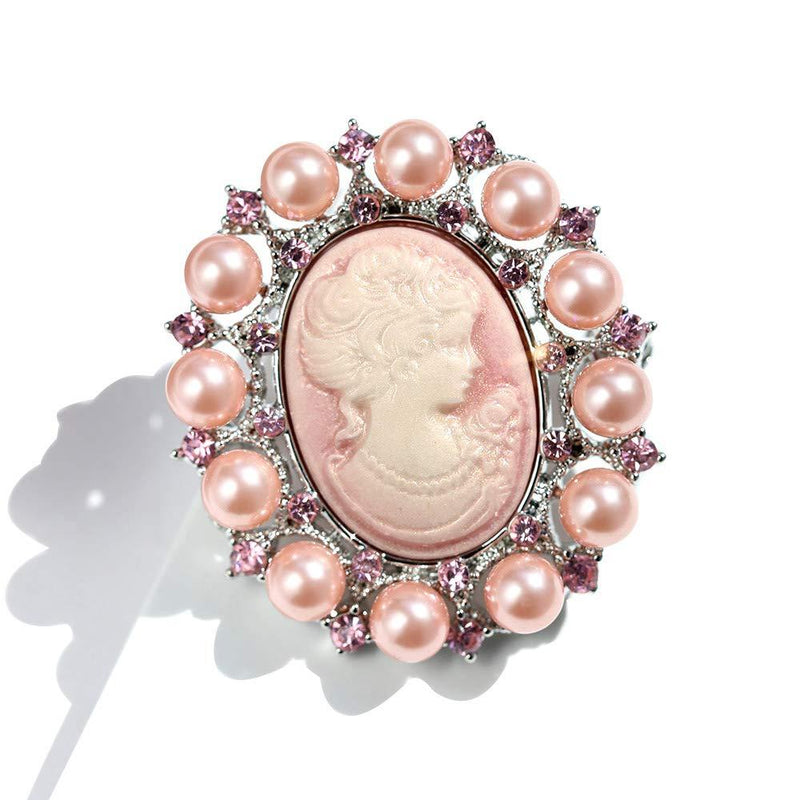 [Australia] - Ajojewel Vintage Lady Maiden Pink Cameo Brooch Pin Charm for Women Rhinestone & Simulated Pearl Brooches for Party Wedding New Year Gift style 1 
