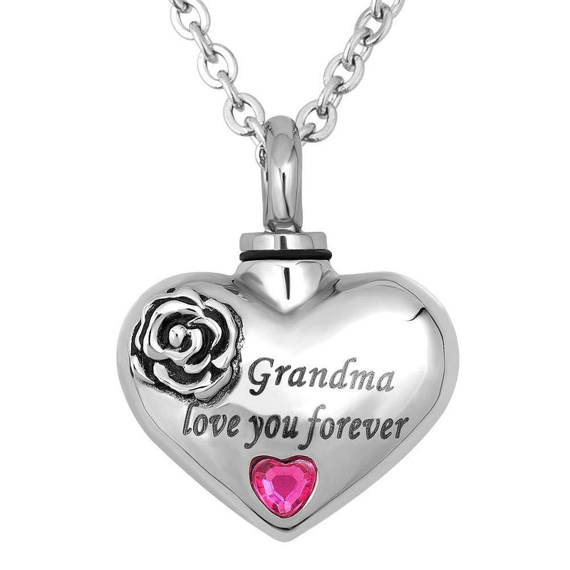 [Australia] - LoEnMe Jewelry Urn Necklace for Ash Cremation Pendant Heart Rose Crystal Mom Dad Grandma Pet Love You Forever Grandma with Pink Heart 