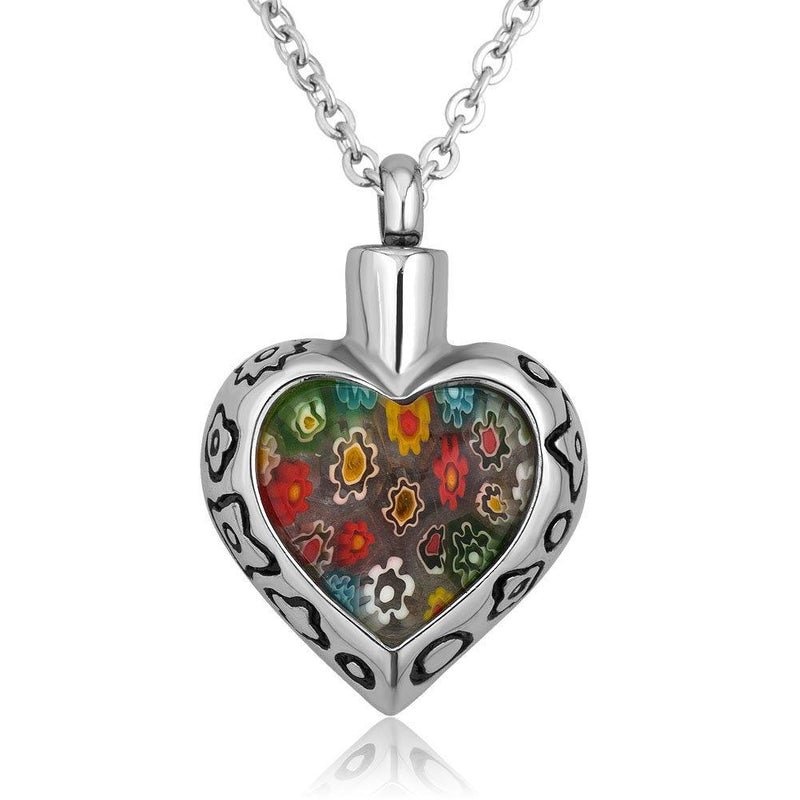 [Australia] - LoEnMe Jewelry Urn Necklace for Ash Cremation Pendant Love Heart Cross Flower Cute Footprint Mothers Day Keepsake Heart with colorful flowers 