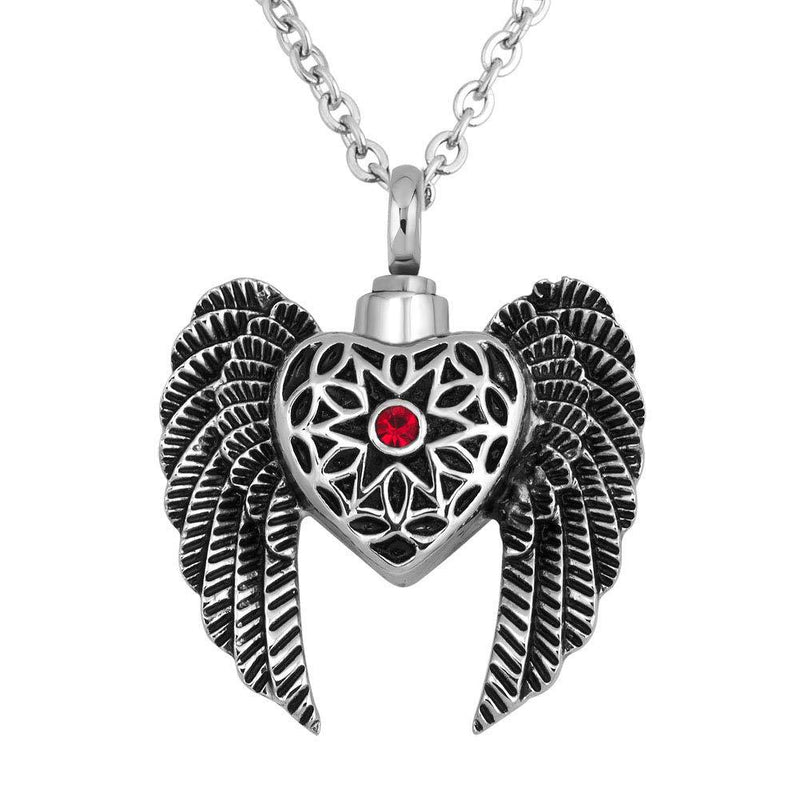 [Australia] - LoEnMe Jewelry Urn Necklace for Ashes Artistic Cremation Love Heart Cross Angel Wings Moon Always in My Heart Angel wings with curved heart 