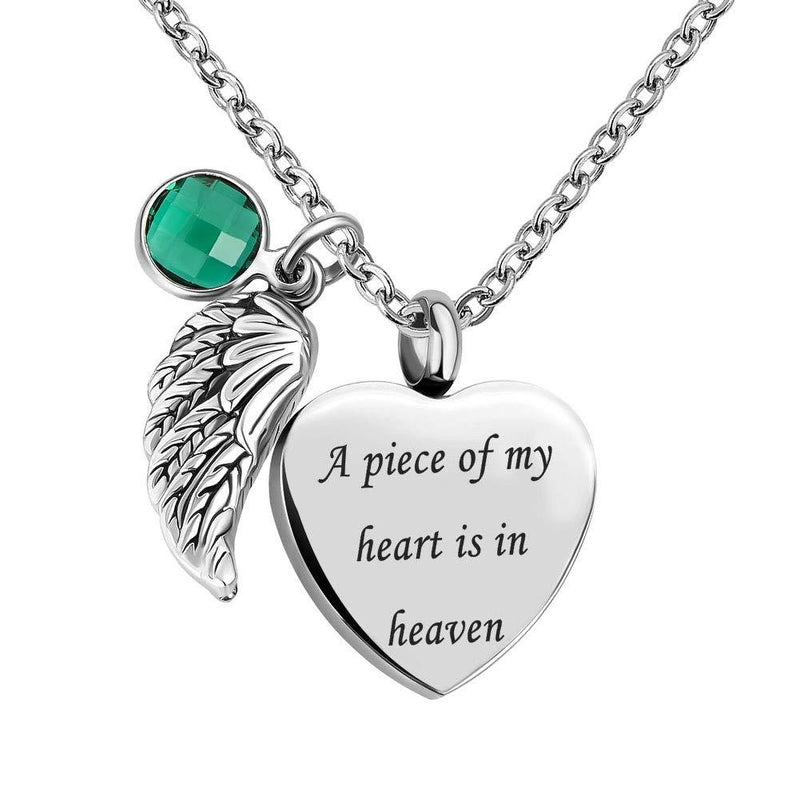 [Australia] - CLY Jewelry Urn Necklace for Ashes Heart Pendant with Crystal Angel Wings Birthstone Engraved Cremation Jewelry Memorial Keepsake May Wings 