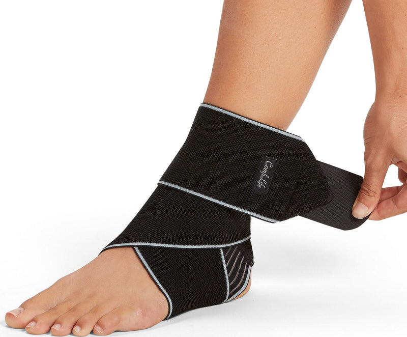 [Australia] - ComfiLife Ankle Brace for Men & Women – Adjustable Compression Ankle Support Wrap – Perfect Ankle Sleeve for Plantar Fasciitis, Achilles Tendon, Minor Sprains, Sports – Breathable, One Size Fits All Standard Black 