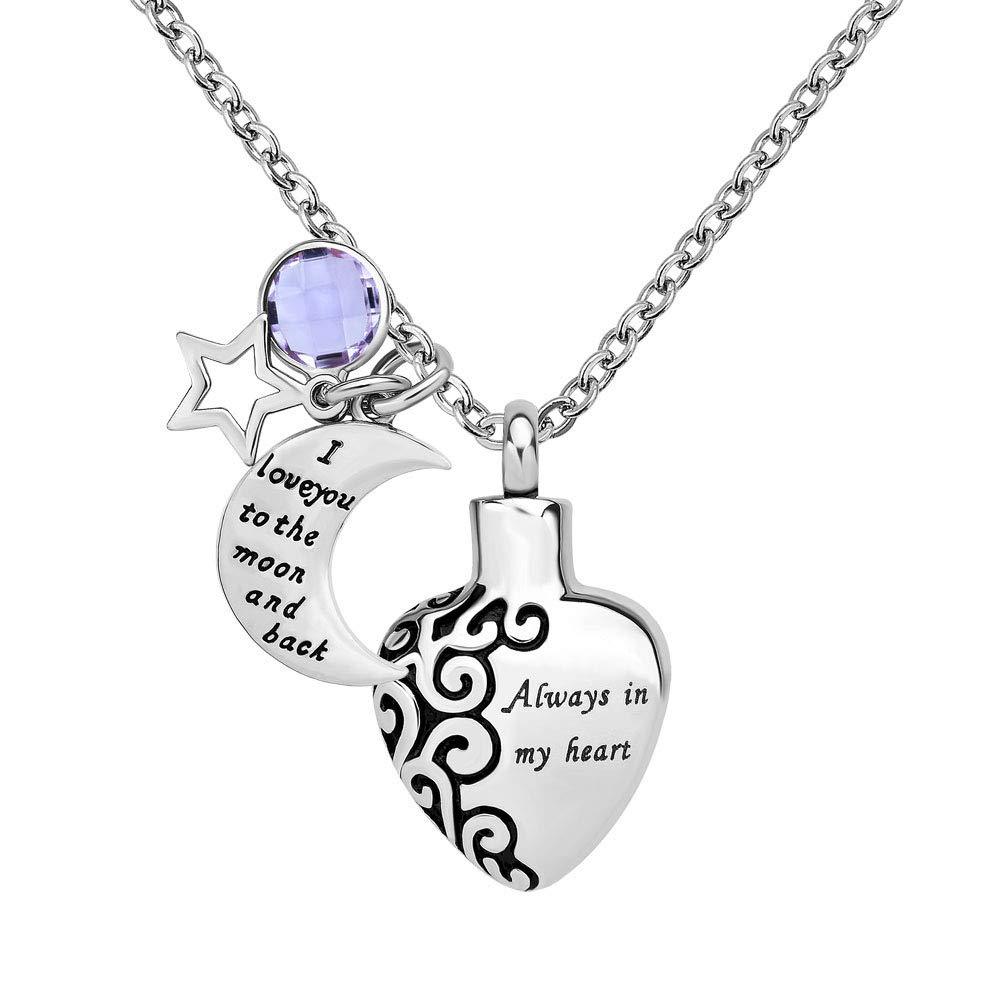 [Australia] - CLY Jewelry Engraved Heart Moon Star Crystal Birthstone Jewelry Cremation Urn Necklace June 