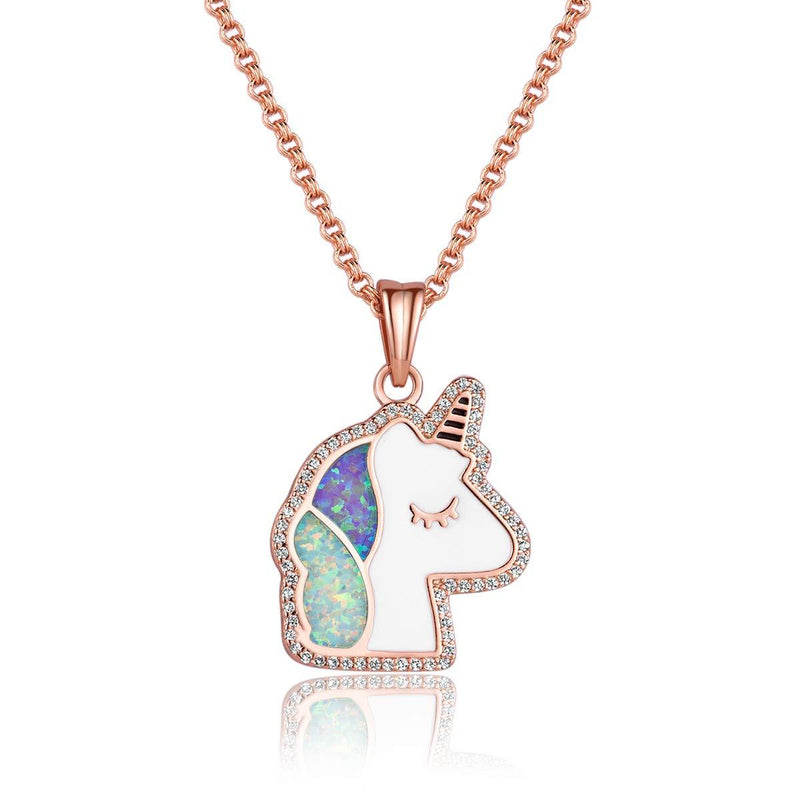 [Australia] - Karseer Unicorn Crescent Moon Pendant Necklace Rainbow Crystal and Glitter Opal Dream Star Series Magic Necklaces Jewelry Christmas New Year Gift for Women Girls Kids 18K Rose Gold Plated 