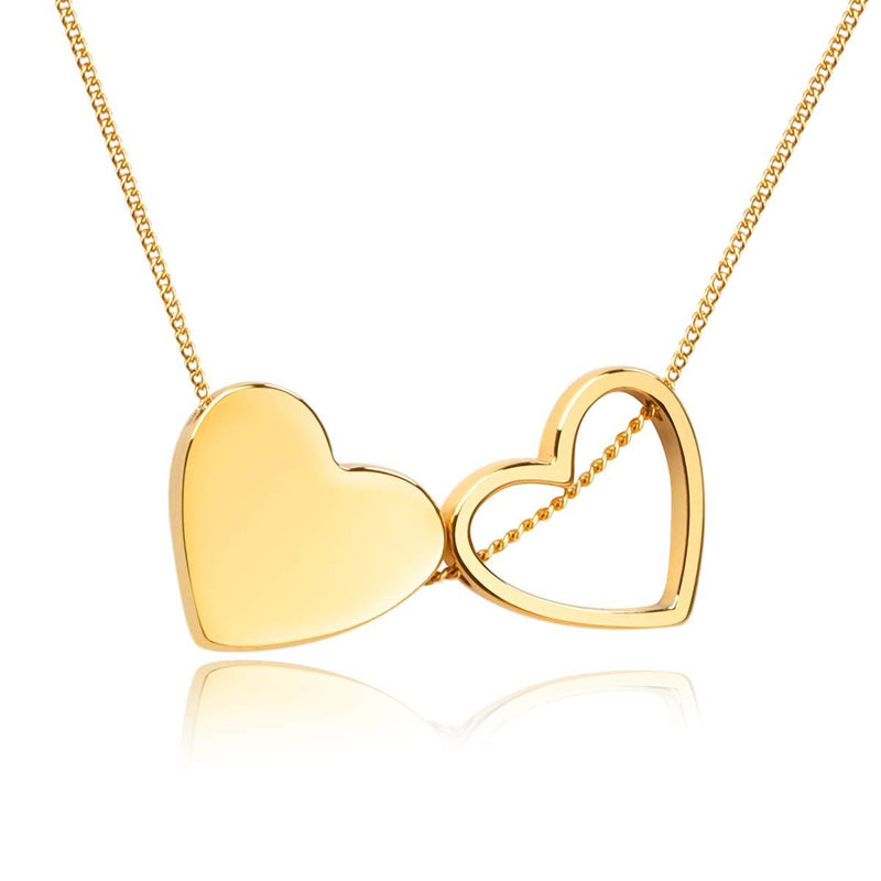 [Australia] - Girafe Double Floating Heart Choker Necklace 14k Real Gold Plated Love Present for Her 14inch 