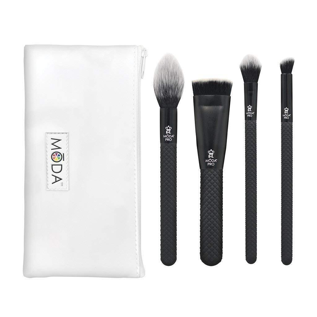 [Australia] - MODA Pro Sculpt & Glow 5pc Makeup Brush Set with Pouch, Includes, Radiance, Sculpt, Glow and Precision Angle Brushes, Black 