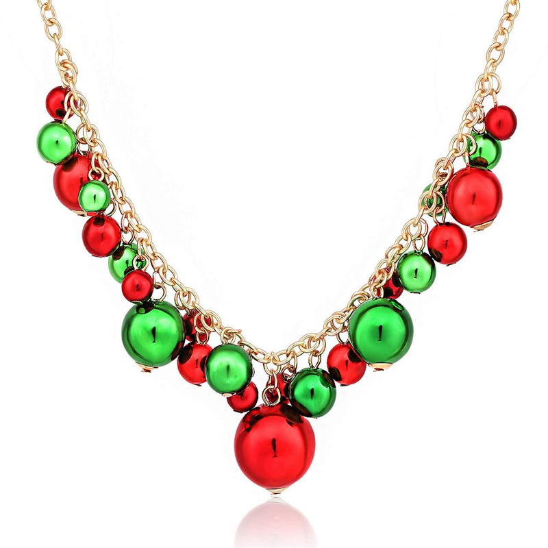 [Australia] - XOCARTIGE Red Green Bead Necklace for Women Girls (C Gold) 