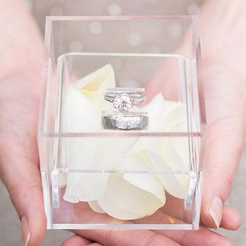 [Australia] - AiLa Acrylic Clear Ring Holder Crystal Jewelry Ring Box For Gifts Wedding Without Flowers (Clear) 