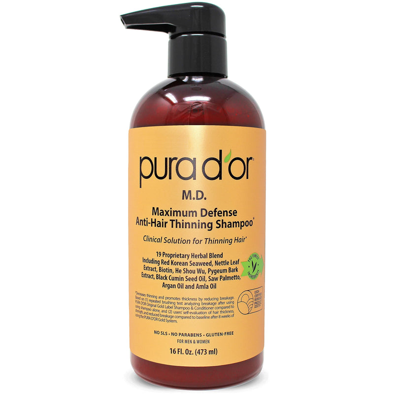 [Australia] - PURA D’OR MD Anti-Hair Thinning Shampoo w/ 0.5% Coal Tar, Biotin Shampoo (16oz) 19+ DHT Herbal Blend for Dry & Itchy Scalp, No Sulfates, For Men & Women (Packaging Varies) 