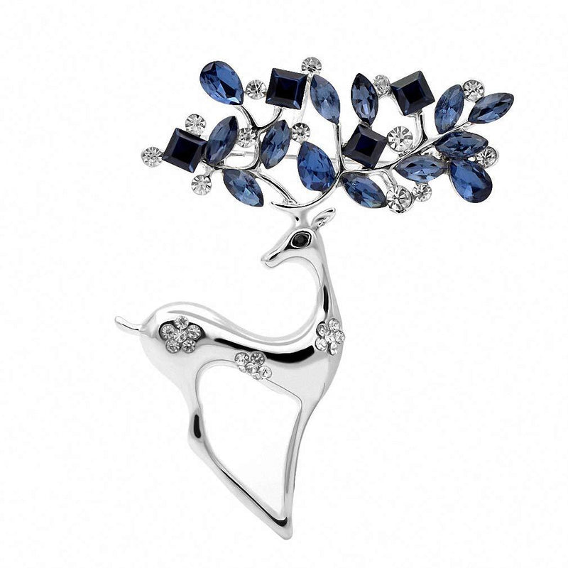 [Australia] - 2 Colors Rhinestone Deer Brooches Women Christmas Reindeer Pins Luxury Coat Corsage Jewelry silver 