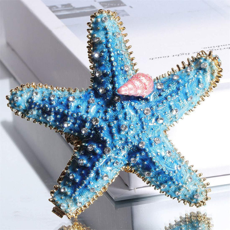 [Australia] - Waltz&F starfish Trinket Box Hinged Hand-painted Figurine Collectible Ring Holder Light Blue 