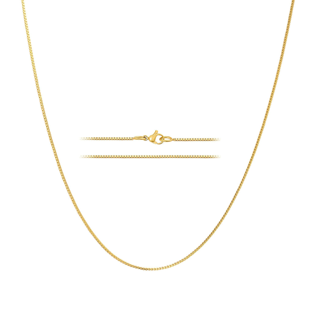 [Australia] - KISPER 24k Gold Over Stainless Steel 1.2mm Thin Box Chain Necklace, 14-36 inches 14.0 Inches 