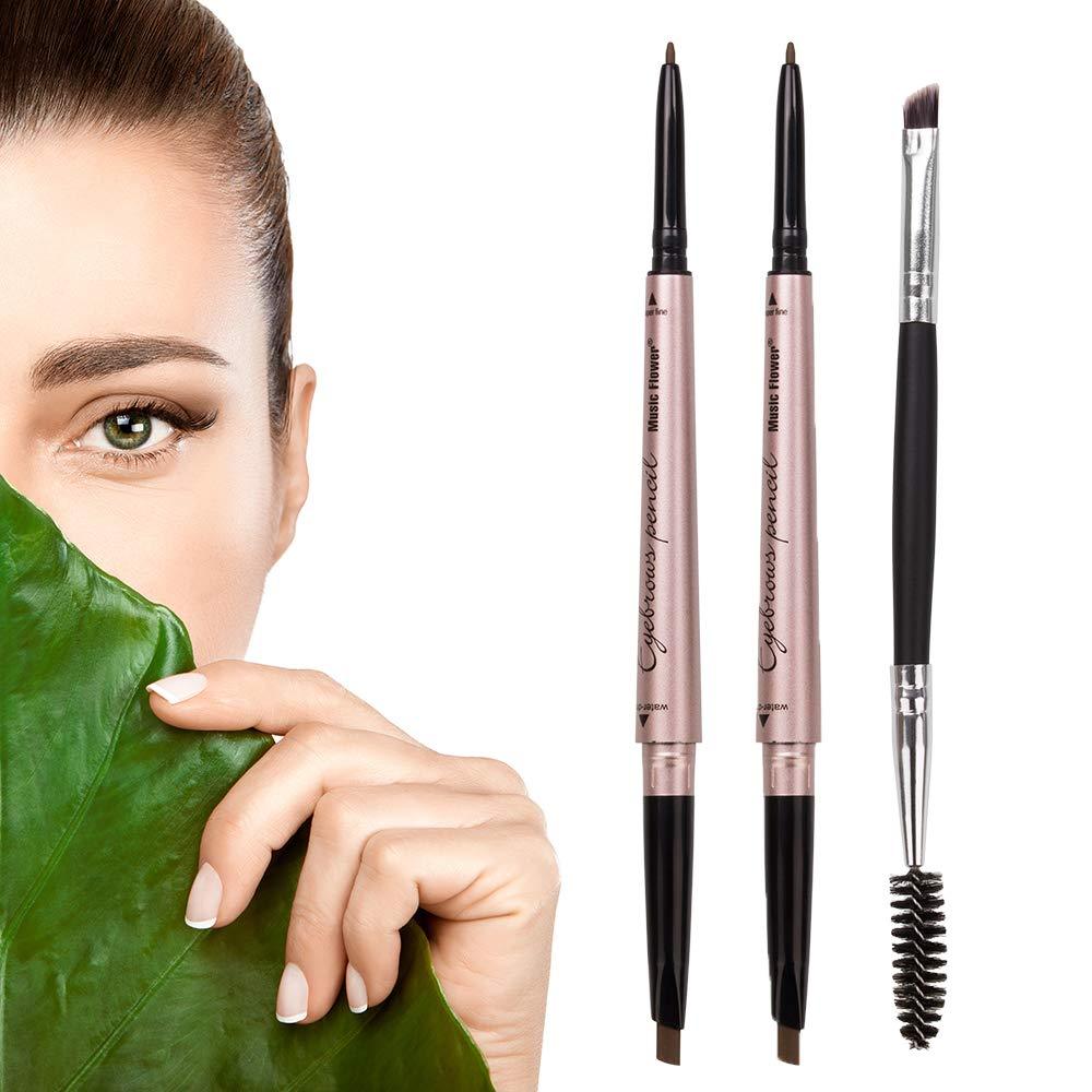 [Australia] - HeyBeauty 2 Pack of Eyebrow Pencil, Waterproof Eyebrow Makeup with Dual Ends, Professional Brow Kit with Eyebrow Brush, Black 