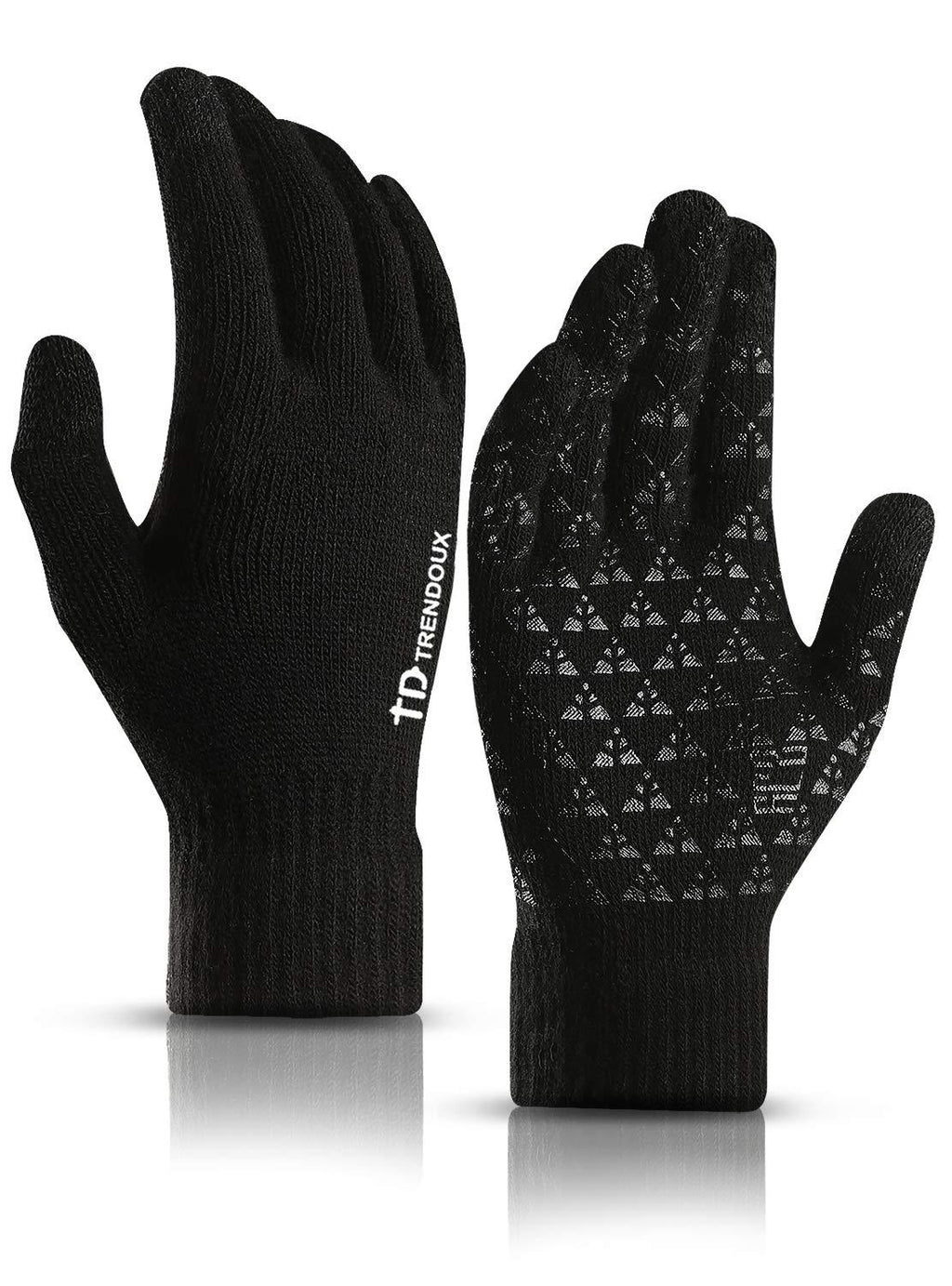 [Australia] - TRENDOUX Winter Gloves for Men and Women - Upgraded Touch Screen Anti-Slip Silicone Gel - Elastic Cuff - Thermal Soft Wool Lining - Knit Stretchy Material Black Medium 
