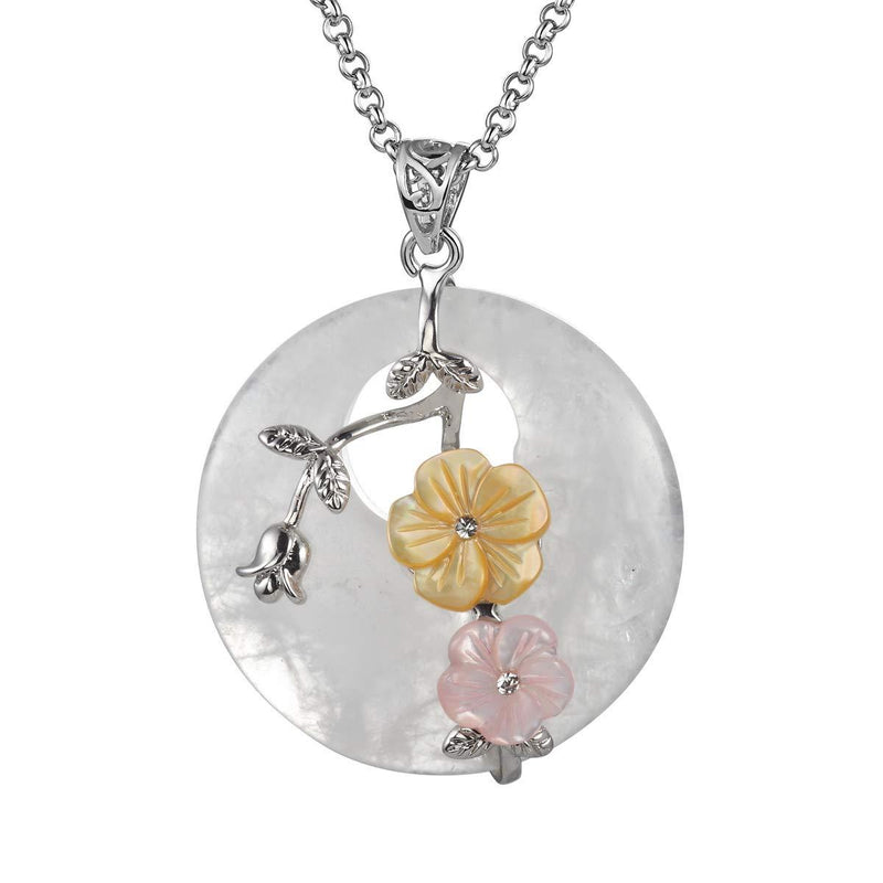 [Australia] - Injoy Jewelry Flower Wrapped Pendant Necklace Energy Healing Crystal Round Gemstone Pendant Necklace 20" Stainless Steel Chain 2) Crystal Quartz 