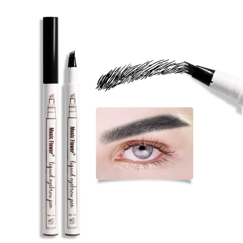 [Australia] - Liquid Eyebrow Pen, Music Flower Tattoo Brow Microblading Pencil with a Micro-Fork Tip Applicator, Fine Sketch Durable Waterproof (Black) Black 