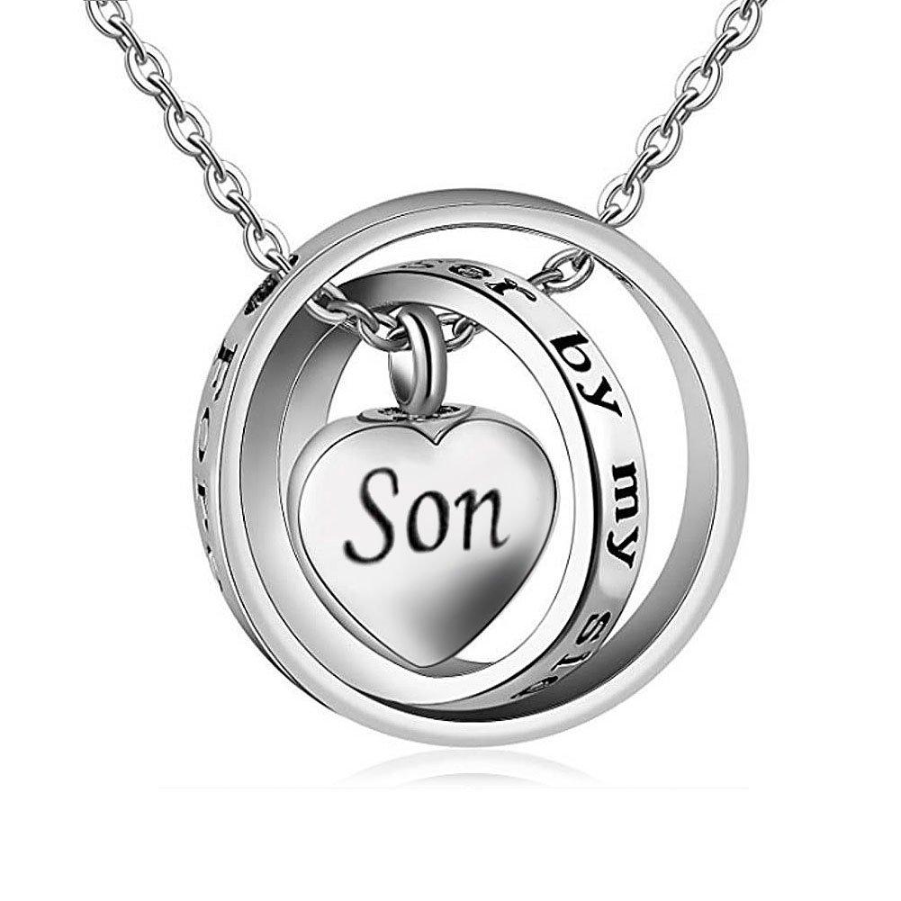 [Australia] - CLY Jewelry Urn Necklace for Ashes No Longer On My Side Double Rings Pendant Necklace Infinity Love Cremation Jewelry for Women Men Family Love Forever in My Heart Memorial Keepsake for Beloved SON 