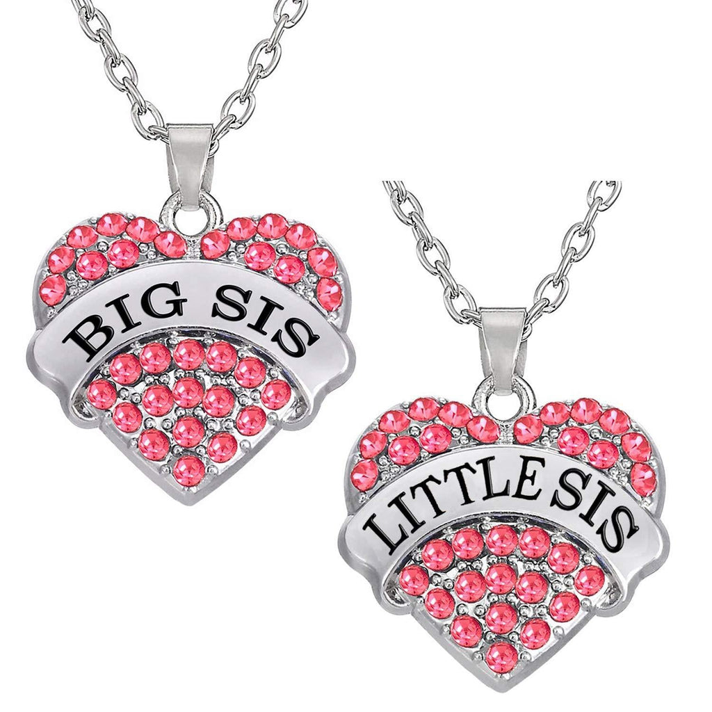 [Australia] - Big Sister Little Sister Necklace Set Big Sis Little Sis Matching Jewelry Girls Crystal Heart Pendant Necklace Pink Big Sis & Little Sis 