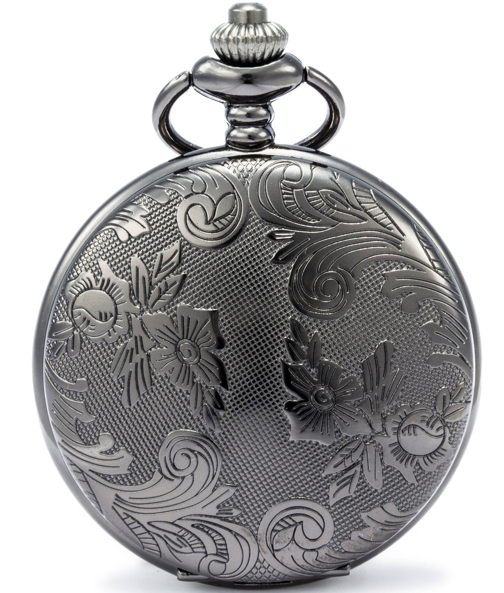[Australia] - SEWOR Bronze Flowers Vintage Quartz Pocket Watch Shell Dial with Two Type Chain(Leather+Metal) Black 