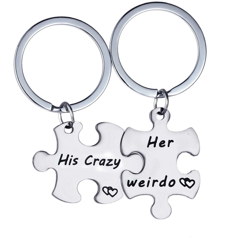 [Australia] - Nzztont His Crazy Her Weirdo Couples Keychains Set, Necklace Set, Personalized Couples Jewelry, for Boyfriend Girlfriend Keychain Set 
