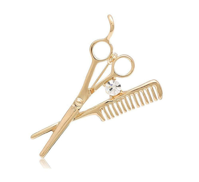 [Australia] - JOYID Scissor and Comb Brooch Hair Stylist Brooch Pin Brooches Hairdresser for Women Men Children Gold 