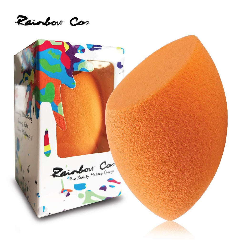 [Australia] - Rainbow Cos Premium Flat Edge Olive Sponge Beauty Foundation Sponge Blender for Applicator, Foundation and Highlight (Orange) Orange 