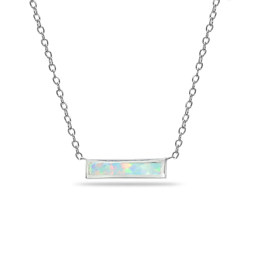 [Australia] - Sterling Silver Polished Inlay Minimalist Dainty Thin Horizontal Bar Necklace for Women Girls, Choice of 3 Synthetic White Opal 