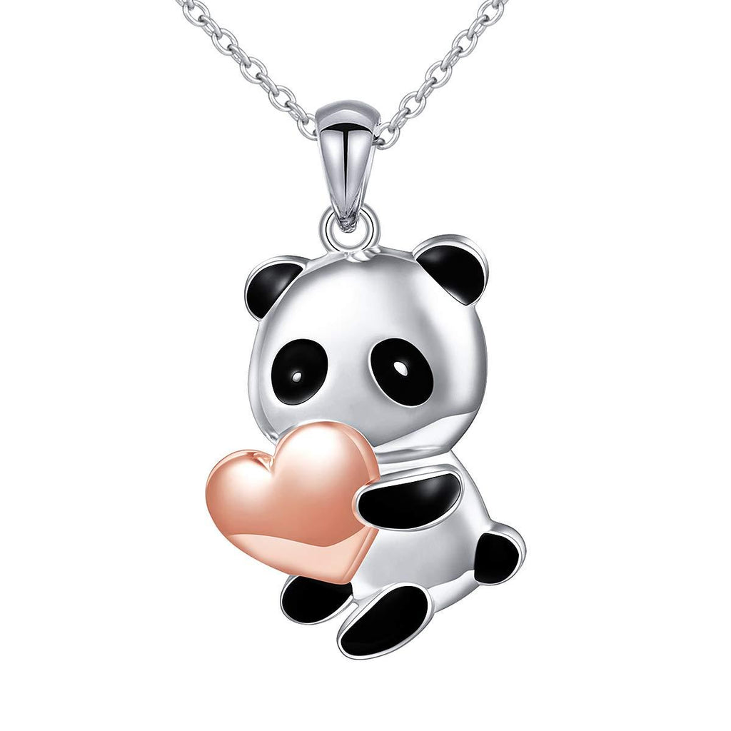 [Australia] - Sterling Silver Forever Love Cute Animal Love Heart Necklace Ring Earrings for Women Graduation Gift Panda 2 