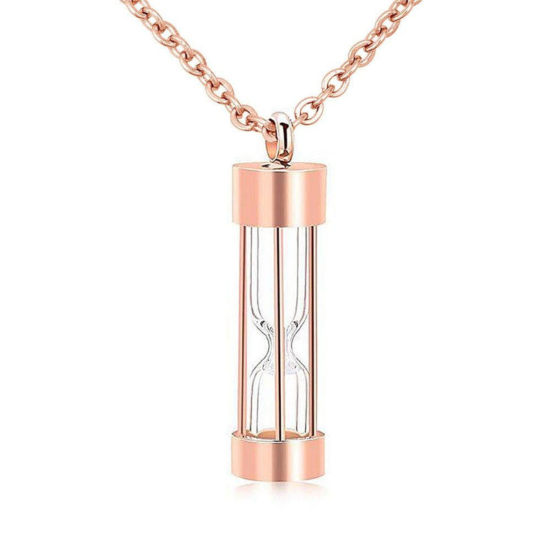 [Australia] - LoEnMe Jewelry Love Heart Cross Hourglass Key Bullet Keepsake Urn Necklace for Ashes Rose Gold Hourglass 