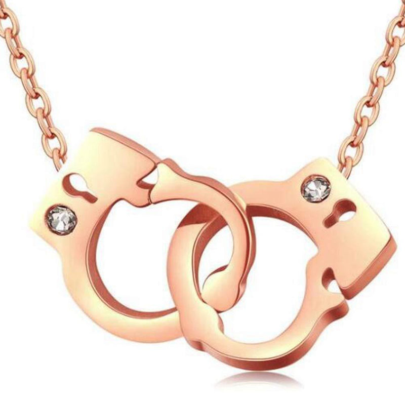 [Australia] - Kingray Jewelry Stainless Steel Infinity Interlocking Circle Handcuff Karma Charm Necklace Rose Gold 